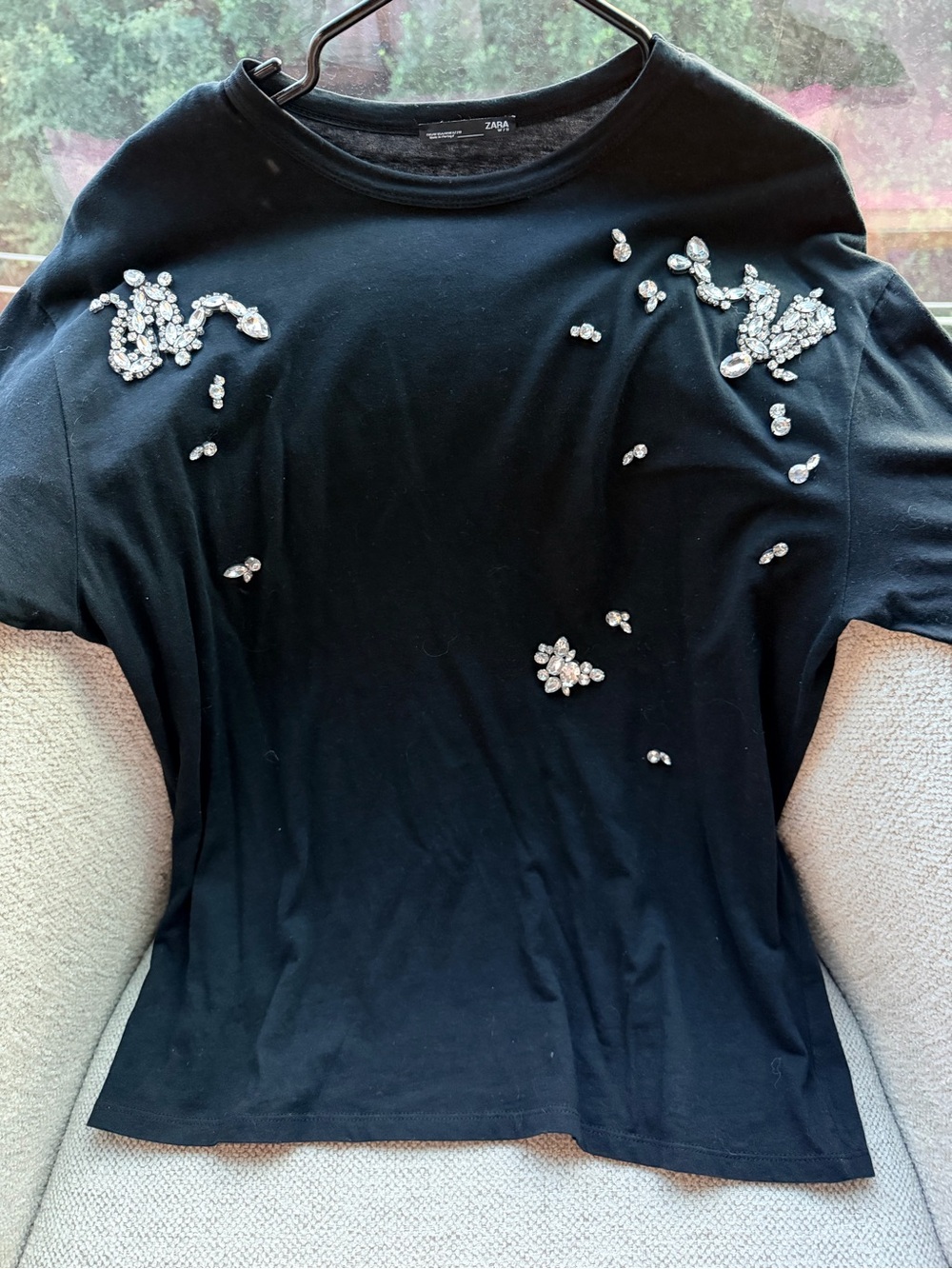 Zara Black Short-Sleeve Tee with Crystal Embellishments